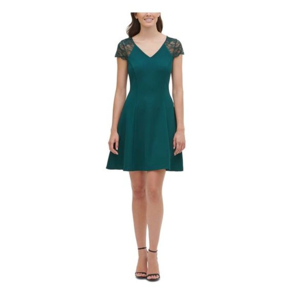 Kensie Lace-Cap-Sleeve Skater Dress